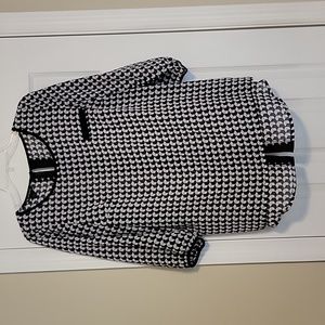 New Directions sheer blouse.  Balck and white geometric pattern.  Size medium